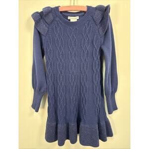 Cupcakes and Cashmere Sweater Dress Navy Cable Knit Ruffle Glitter Accents 5/6